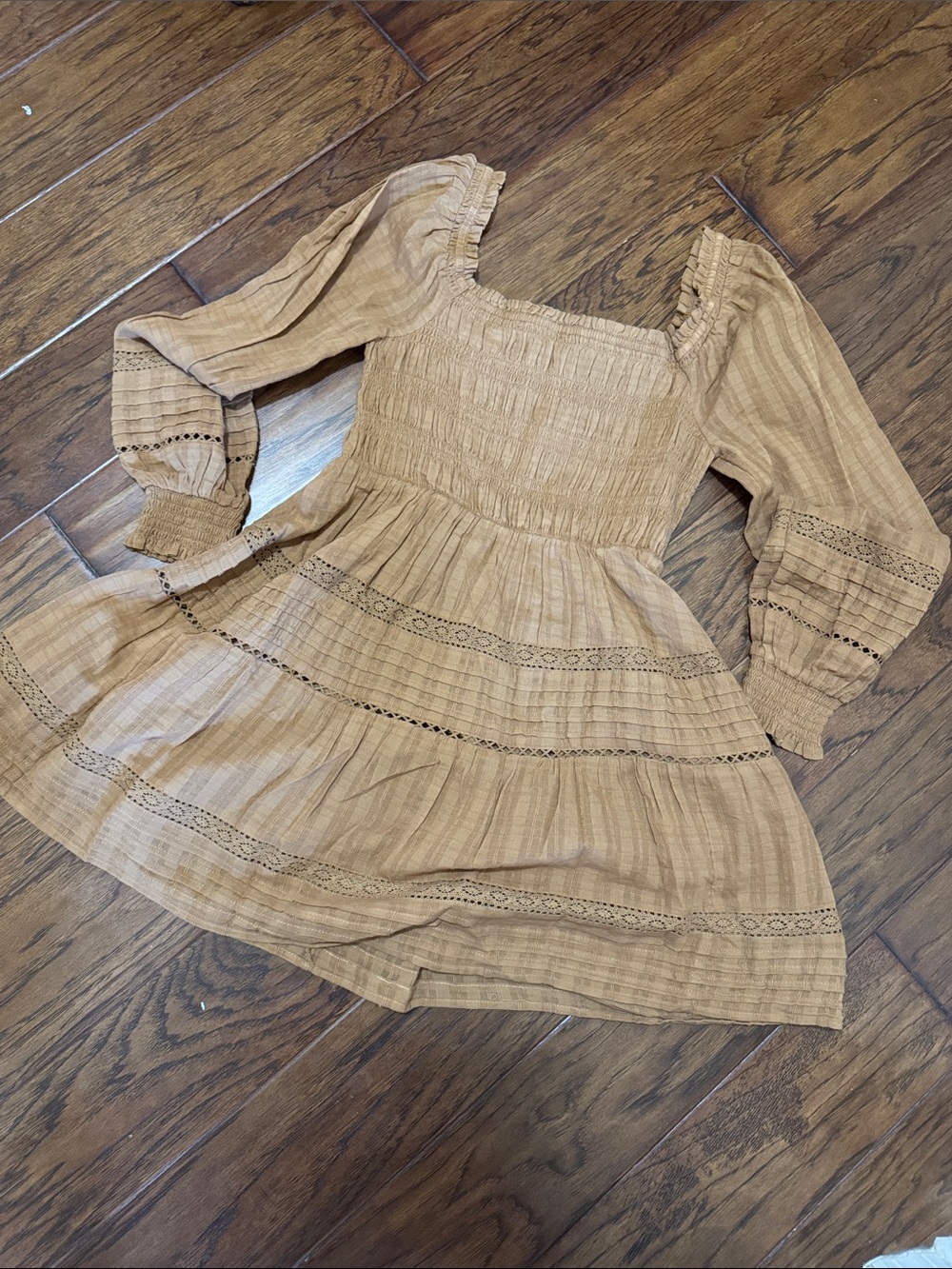 AE Long-Sleeve Smocked Mini Dress